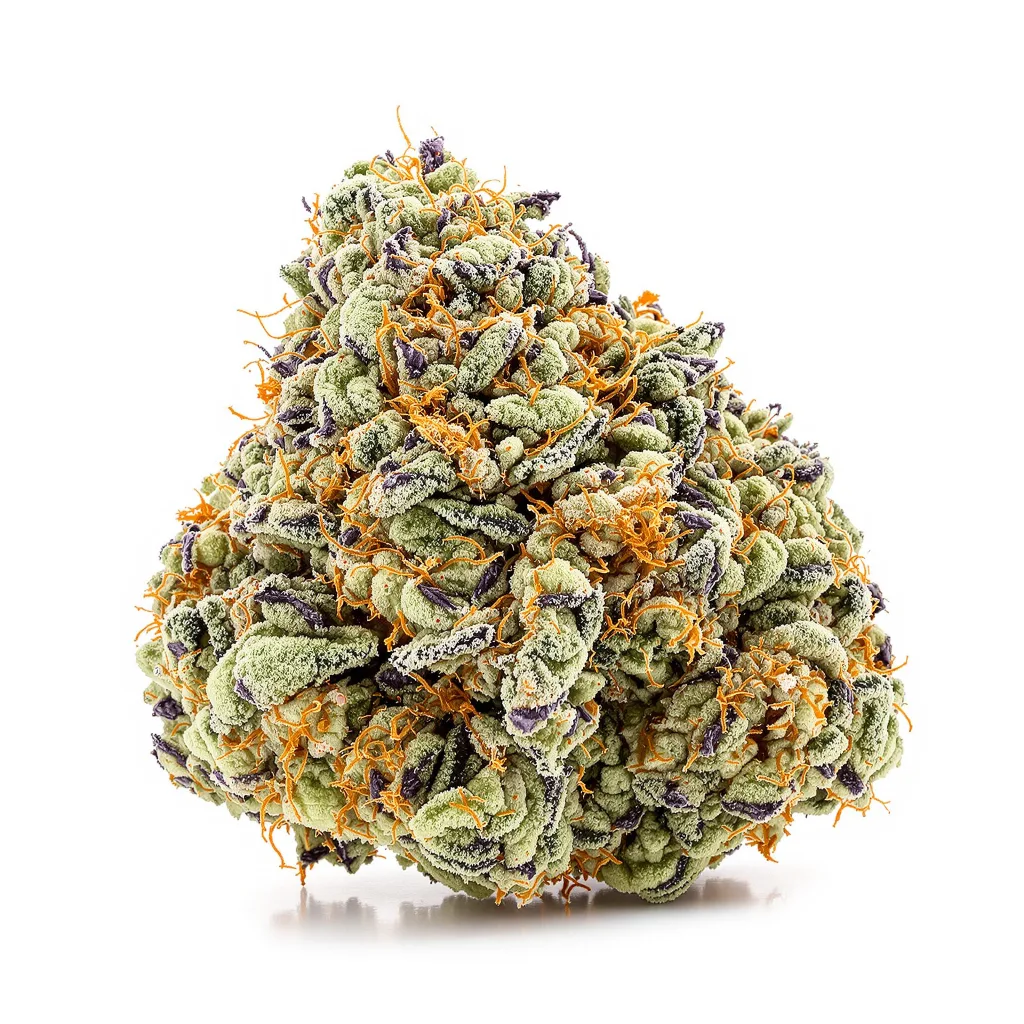 Godfather OG 60% indica / 40% sativa — fleur avec trichomes visibles