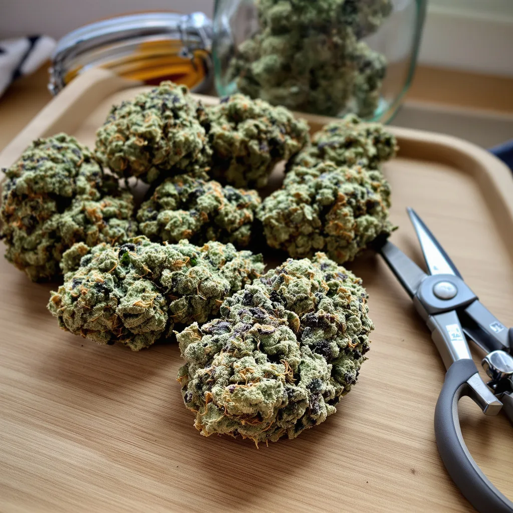 Godzilla Cookies 49% indica / 51% sativa — fleur avec trichomes visibles