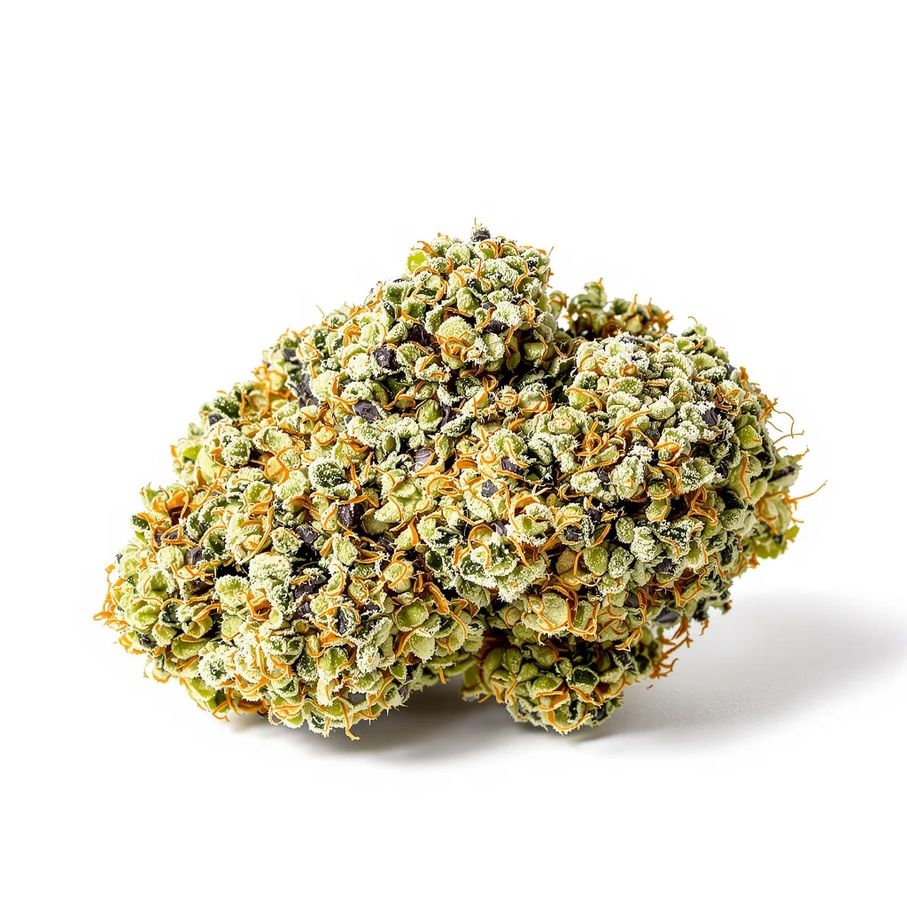 Godzilla Cookies 49% indica / 51% sativa — fleur avec trichomes visibles