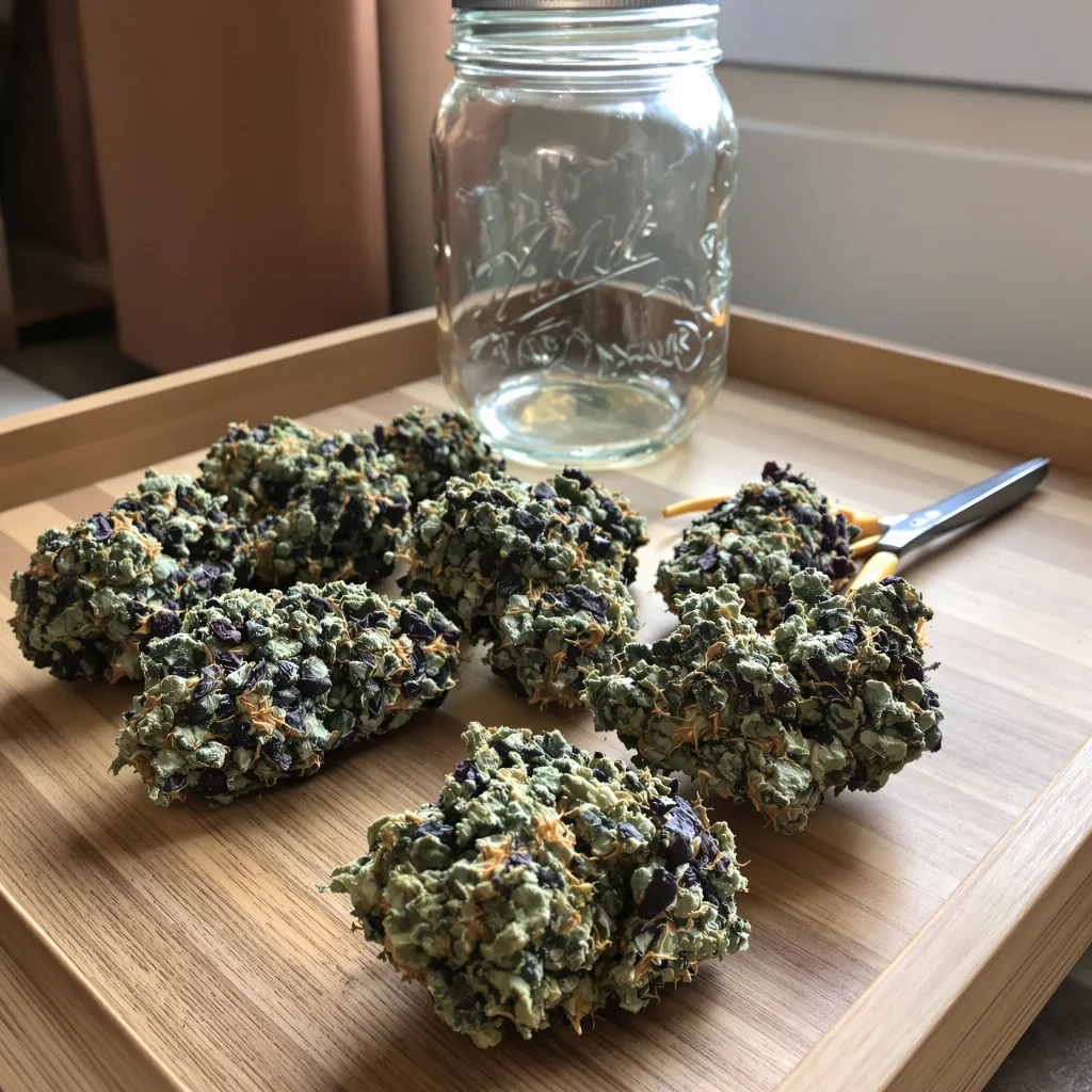 Godzilla Glue 69% indica / 31% sativa — fleur avec trichomes visibles