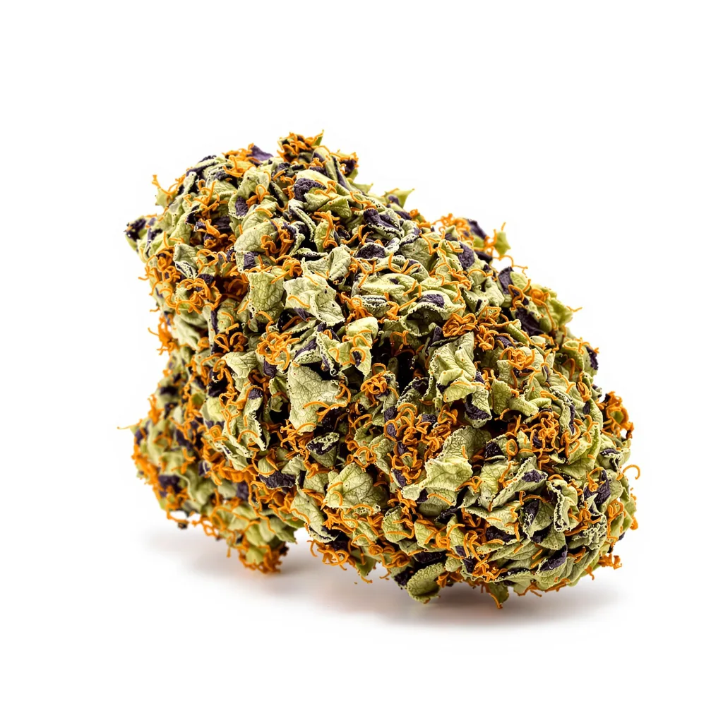 Godzilla Glue 69% indica / 31% sativa — fleur avec trichomes visibles