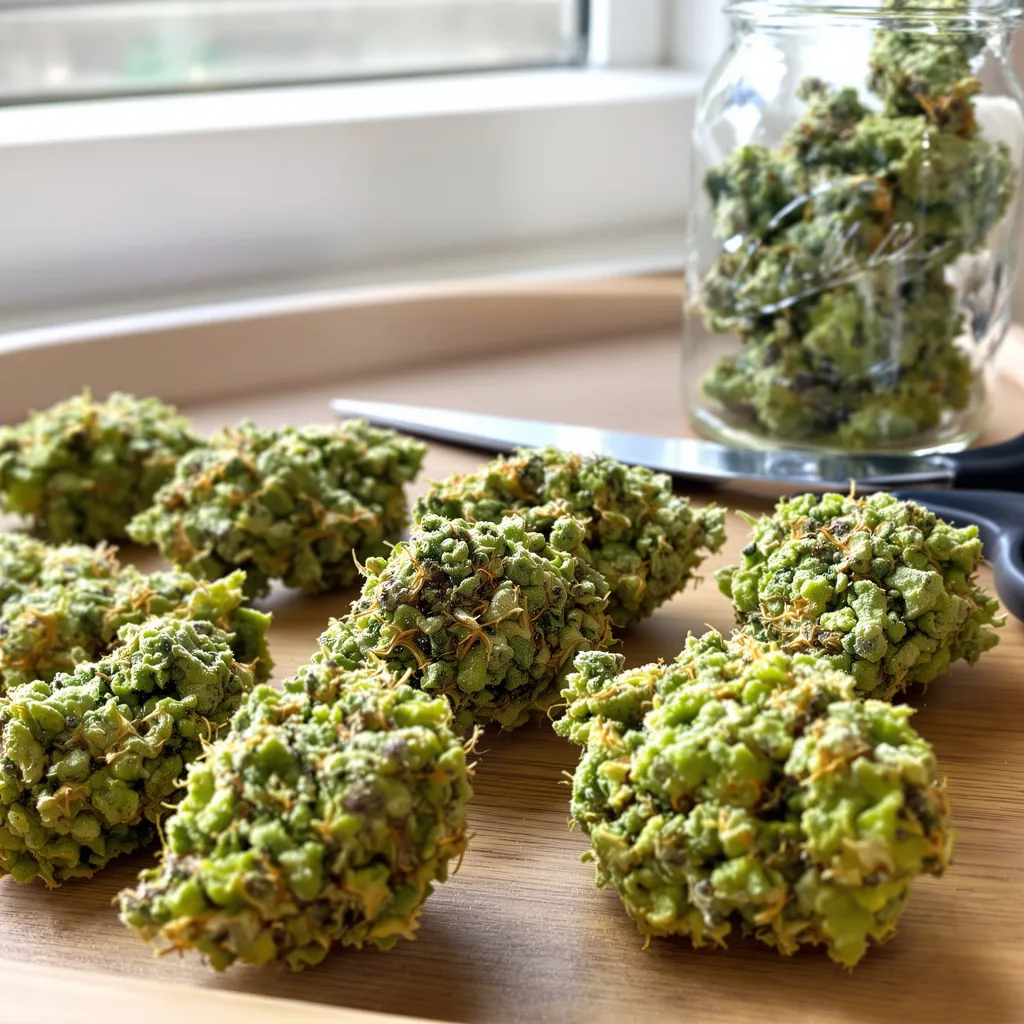 Goji OG 20% indica / 80% sativa — fleur avec trichomes visibles