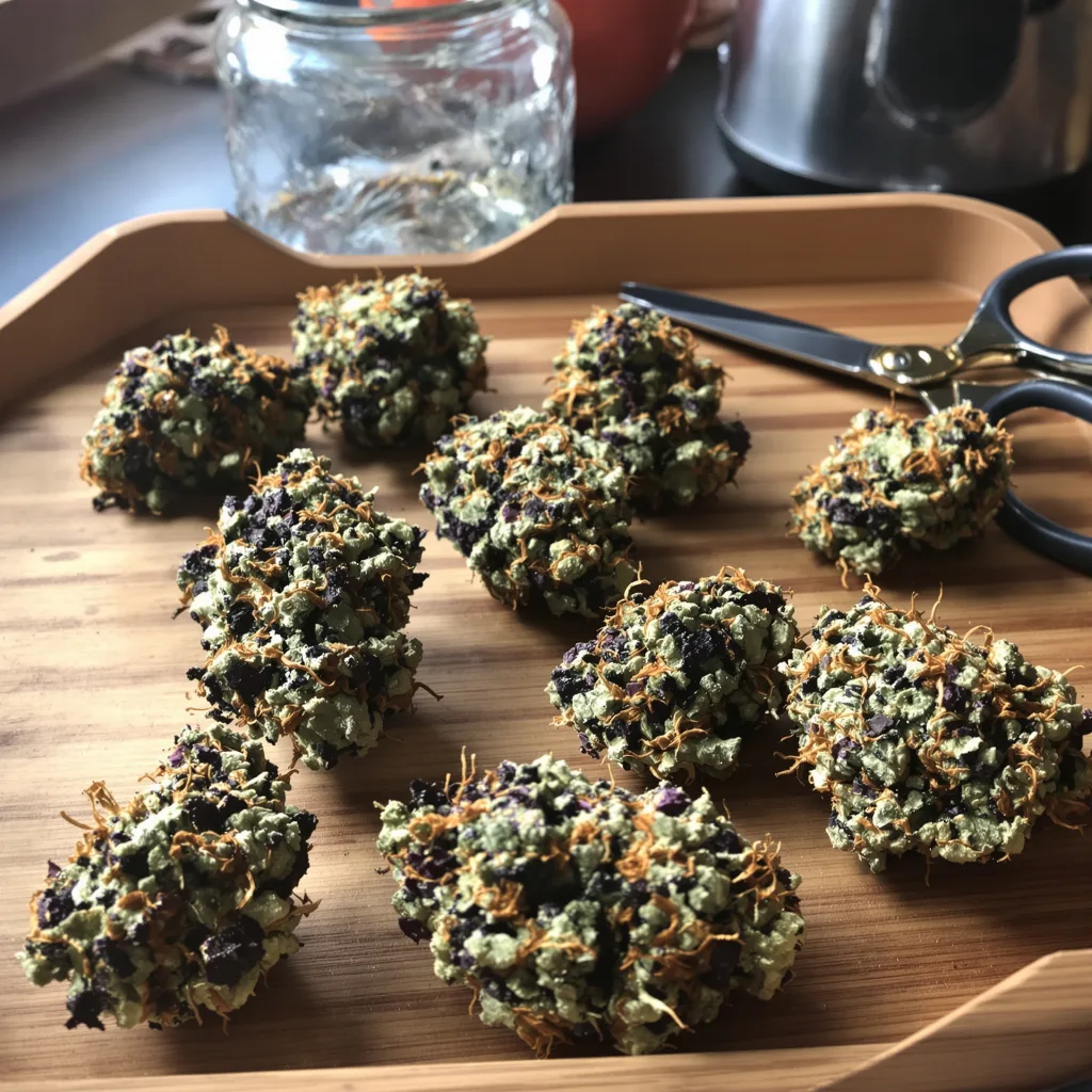Goji OG Haze 71% indica / 29% sativa — fleur avec trichomes visibles