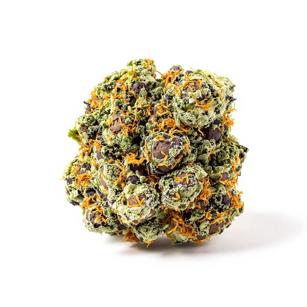 Goji OG Haze 71% indica / 29% sativa — fleur avec trichomes visibles