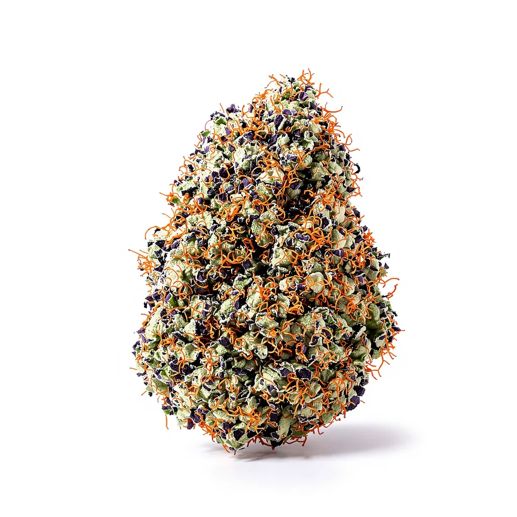 Goldberry 66% indica / 34% sativa — fleur avec trichomes visibles