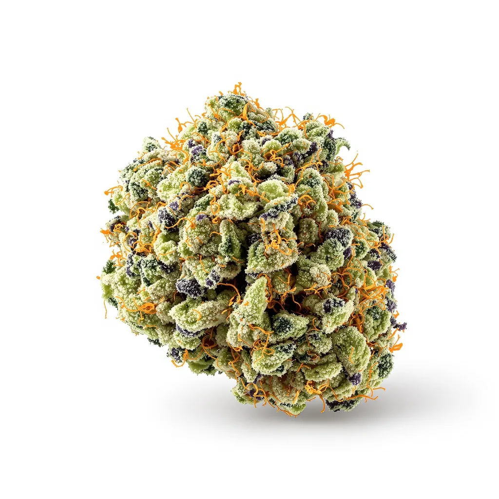 Golden Nugget 37% indica / 63% sativa — fleur avec trichomes visibles