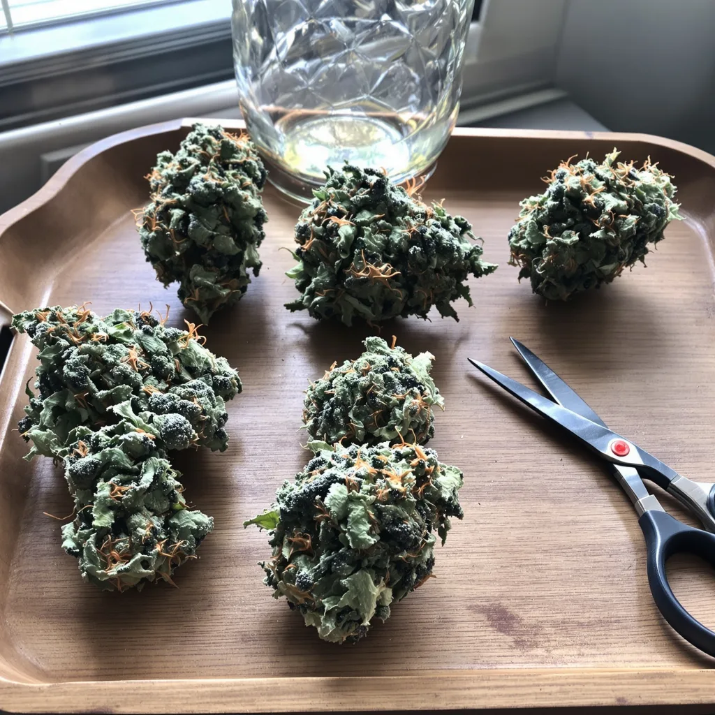 Golden Nugget 37% indica / 63% sativa — fleur avec trichomes visibles