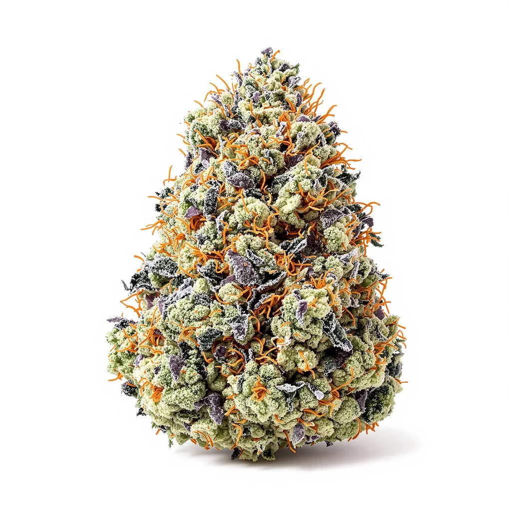 Golden Nugget 37% indica / 63% sativa — fleur avec trichomes visibles