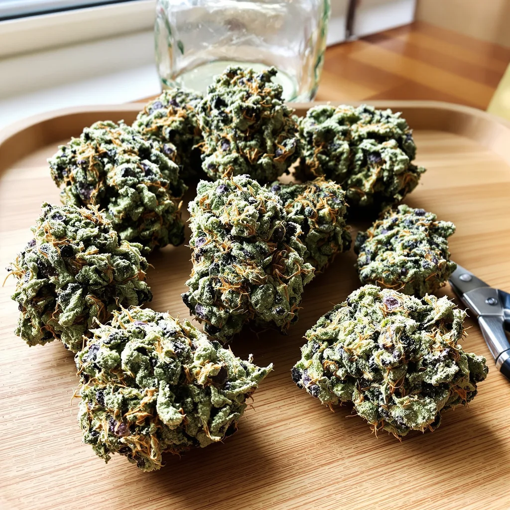 Golden Pineapple 50% indica / 50% sativa — fleur avec trichomes visibles