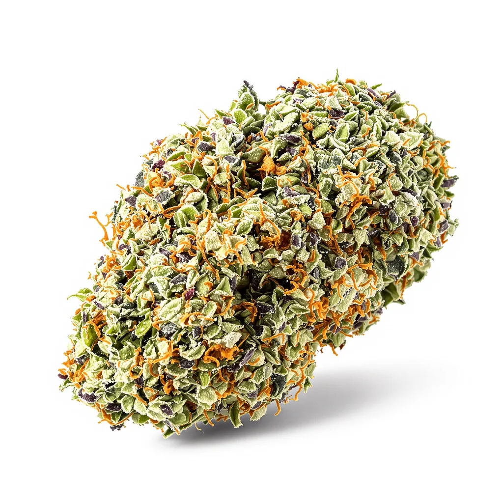 Golden Pineapple 50% indica / 50% sativa — fleur avec trichomes visibles