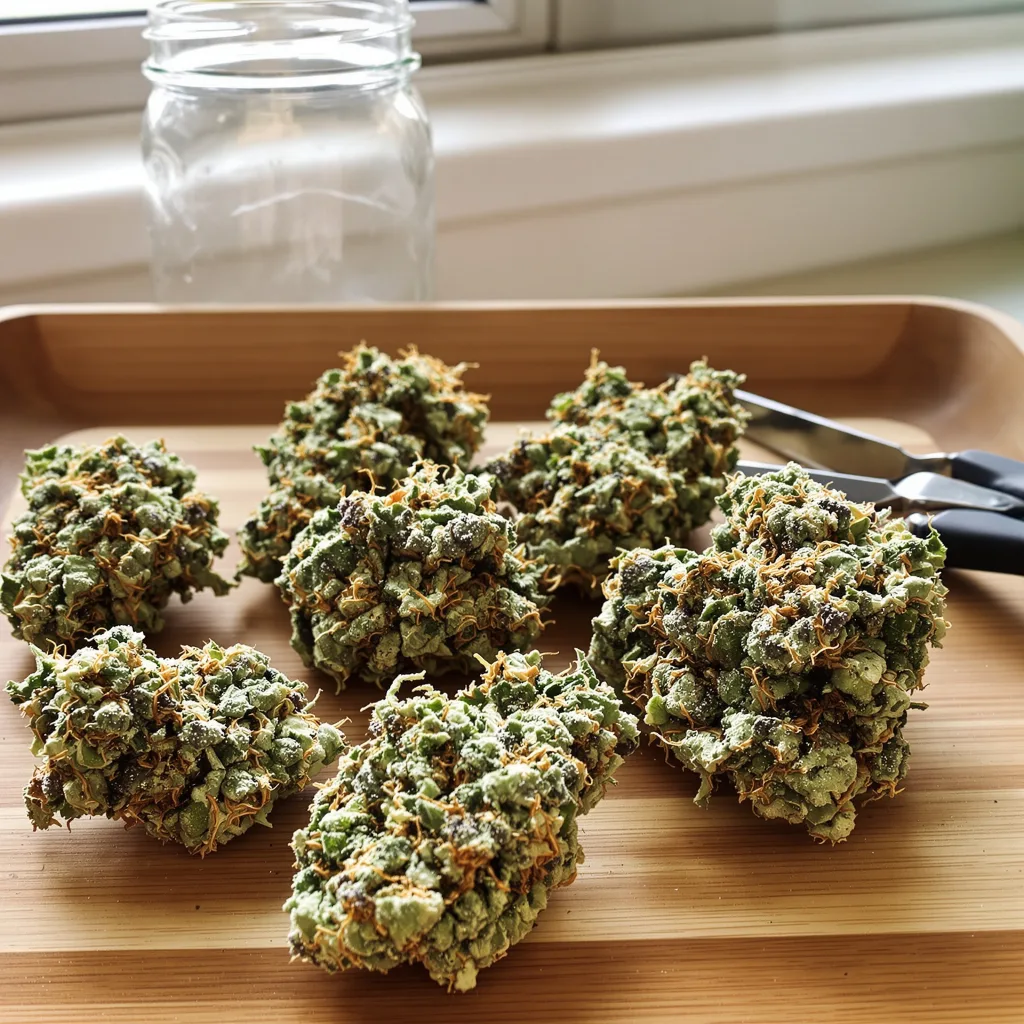 Golden Ticket 50% indica / 50% sativa — fleur avec trichomes visibles