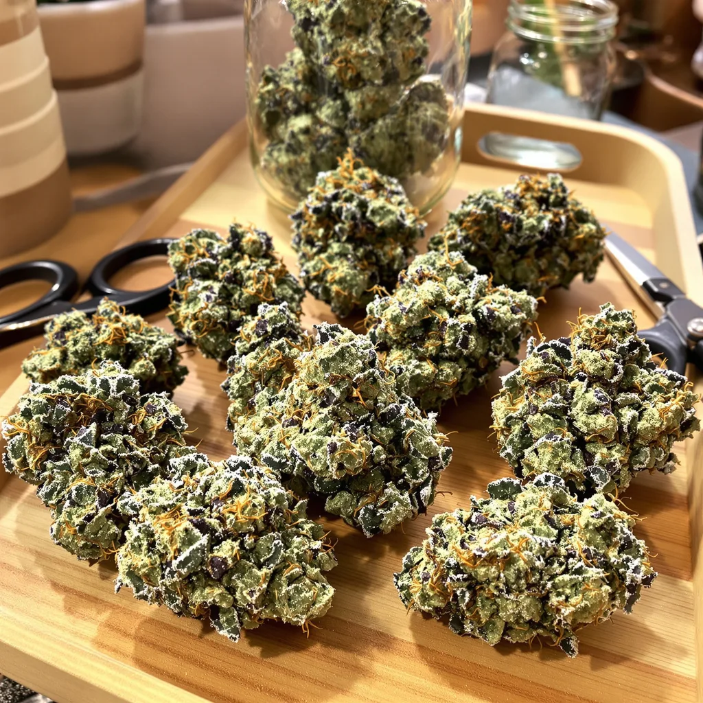 Goon Berries 63% indica / 37% sativa — fleur avec trichomes visibles