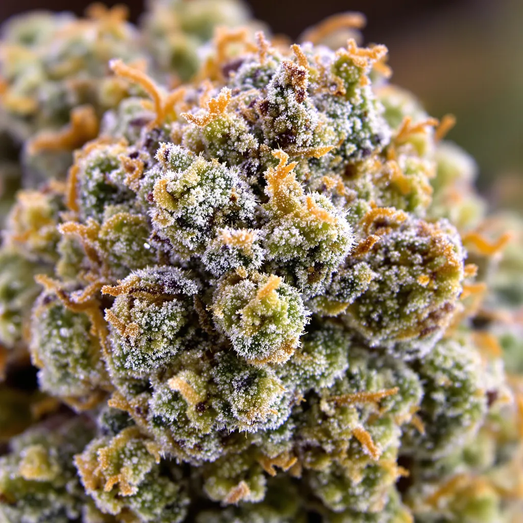 Gros plan de fleur de cannabis Goon Berries montrant nugs denses vert forêt
