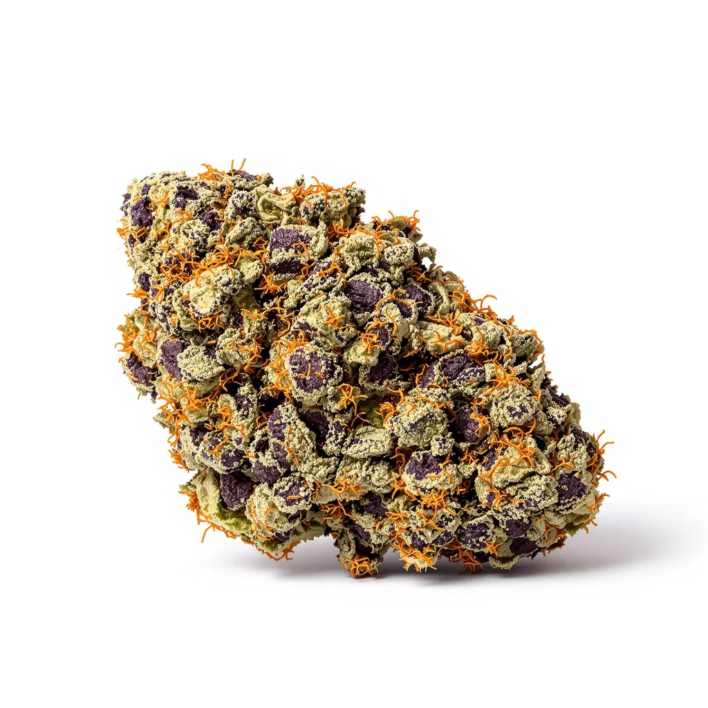 Grand Doggy Purps 68% indica / 32% sativa — fleur avec trichomes visibles