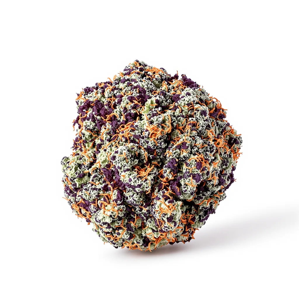 Granddaddy Purple 80% indica / 20% sativa — fleur avec trichomes visibles