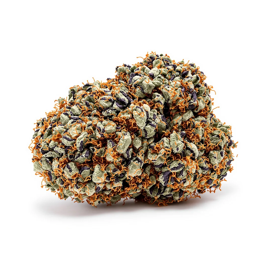 Grape Ape 68% indica / 32% sativa — fleur avec trichomes visibles