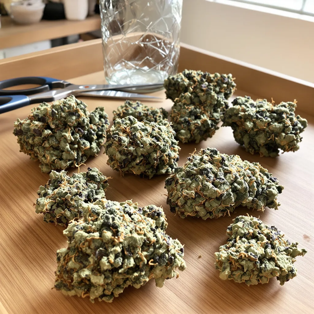 Grape Cookies 71% indica / 29% sativa — fleur avec trichomes visibles