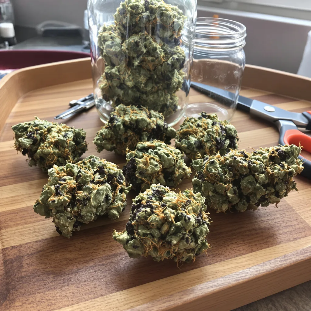 Grape Cookies 71% indica / 29% sativa — fleur avec trichomes visibles