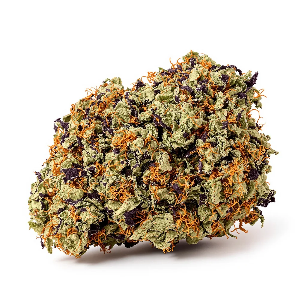 Grape Cookies 71% indica / 29% sativa — fleur avec trichomes visibles