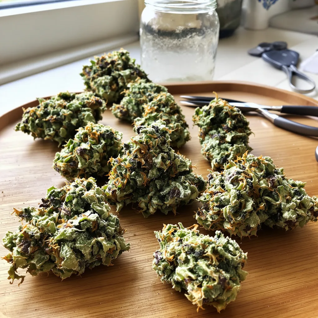 Grape Gelato 57% indica / 43% sativa — fleur avec trichomes visibles