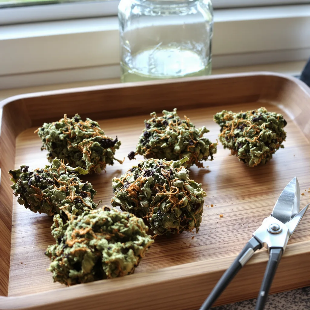 Grape Inferno 79% indica / 21% sativa — fleur avec trichomes visibles