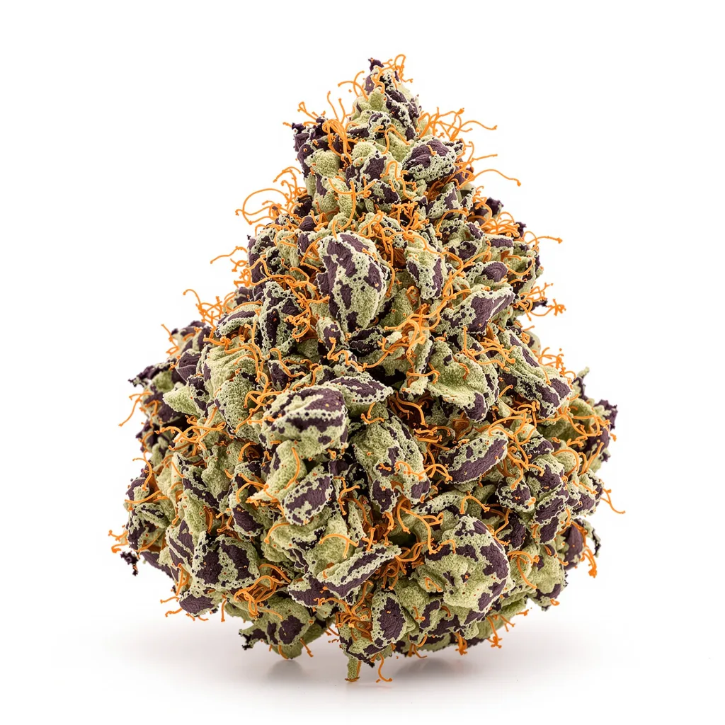 Grape Inferno 79% indica / 21% sativa — fleur avec trichomes visibles