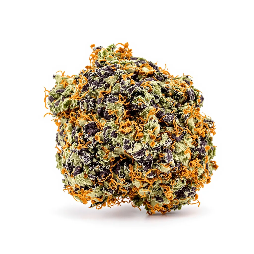Grape OX 71% indica / 29% sativa — fleur avec trichomes visibles