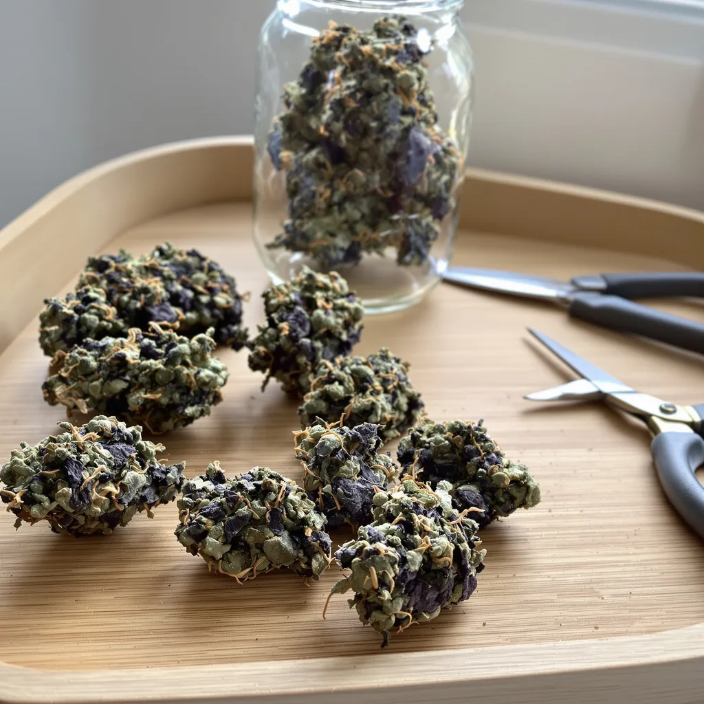 Grape Skunk 88% indica / 12% sativa — fleur avec trichomes visibles