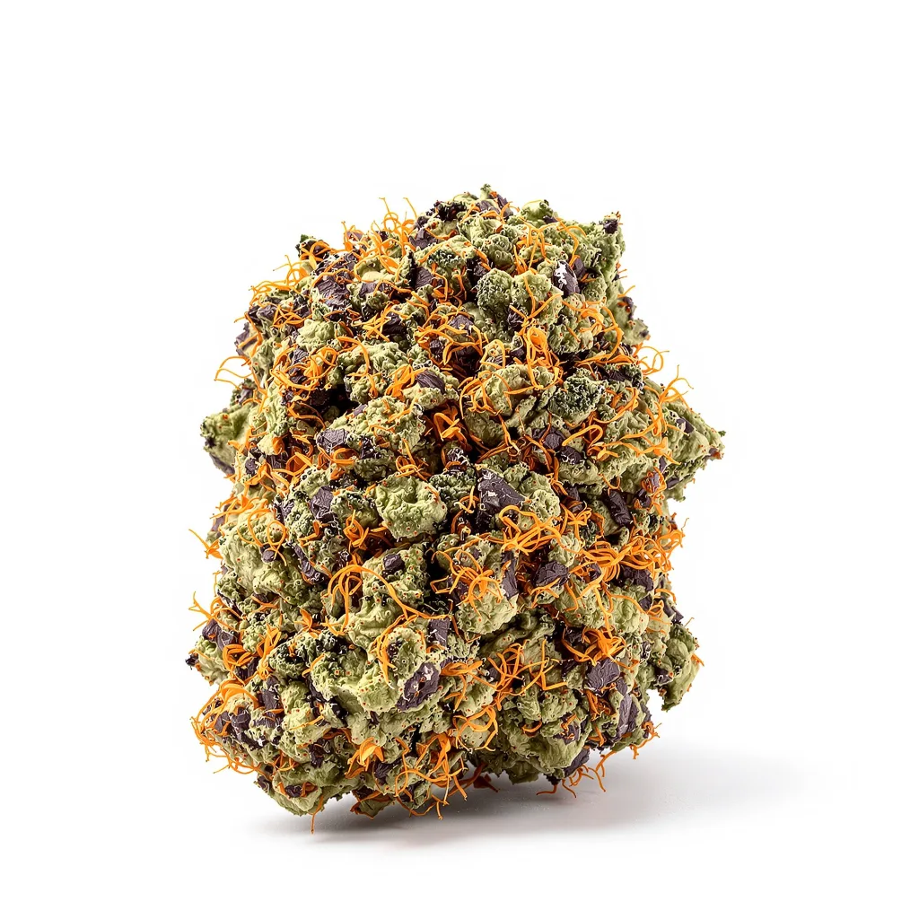 Grape Stomper 75% indica / 25% sativa — fleur avec trichomes visibles