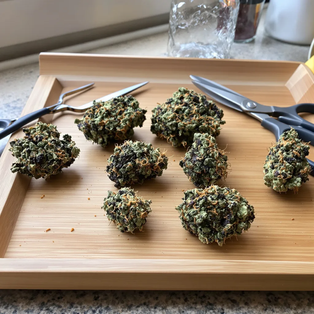 Grape Valley Kush 81% indica / 19% sativa — fleur avec trichomes visibles