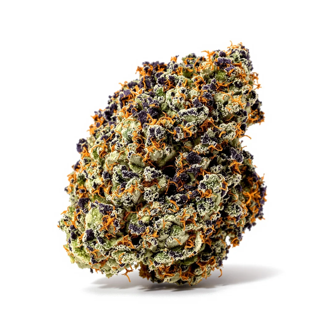 Grape Valley Kush 81% indica / 19% sativa — fleur avec trichomes visibles