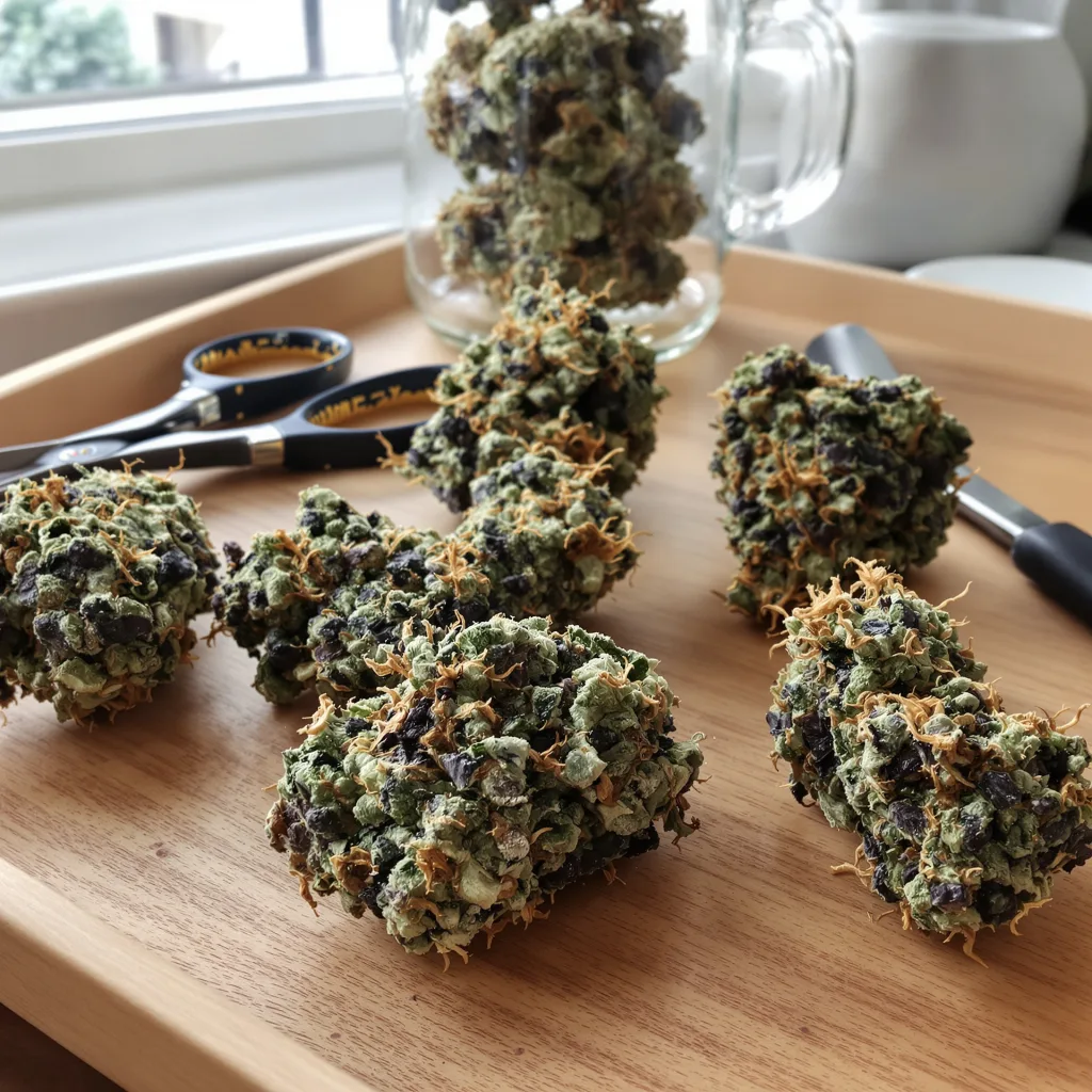 Gravity 75% indica / 25% sativa — fleur avec trichomes visibles