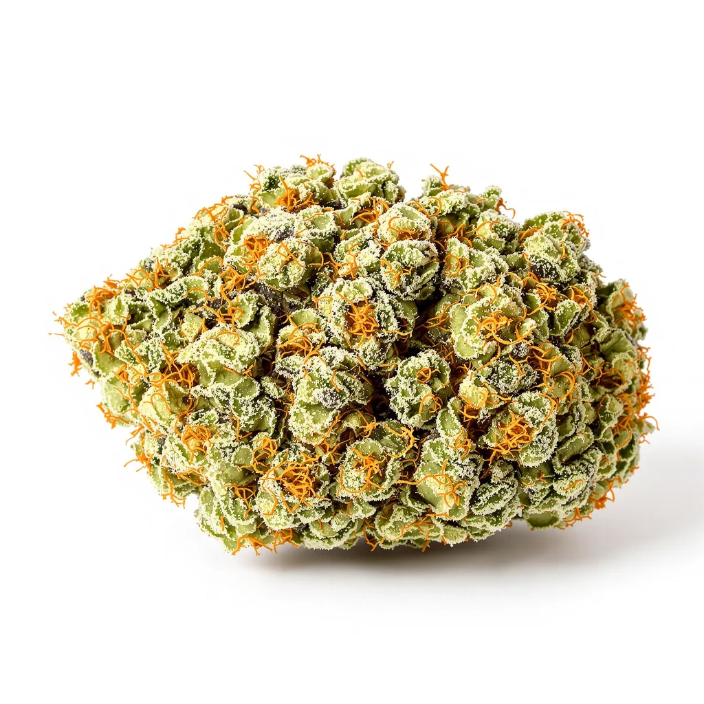 Grease Monkey 48% indica / 52% sativa — fleur avec trichomes visibles