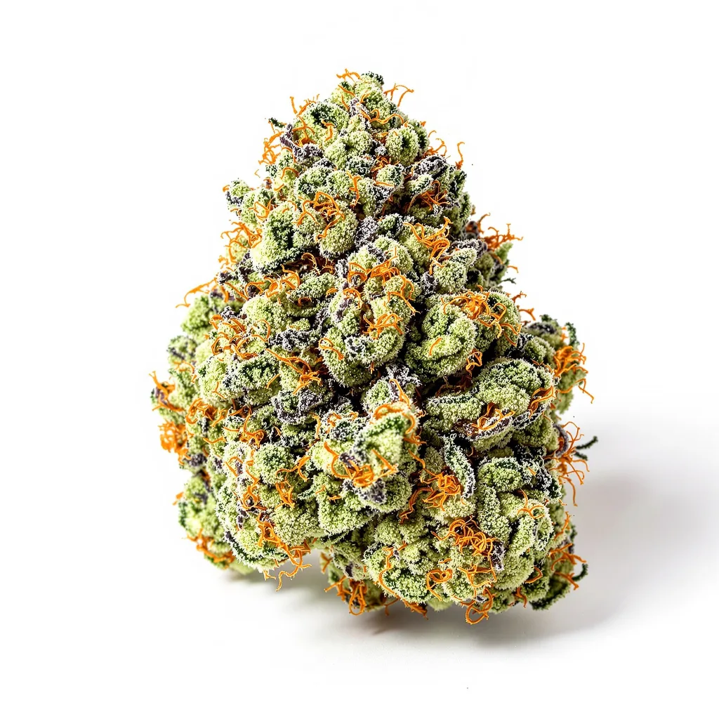 Grease Monkey 48% indica / 52% sativa — fleur avec trichomes visibles