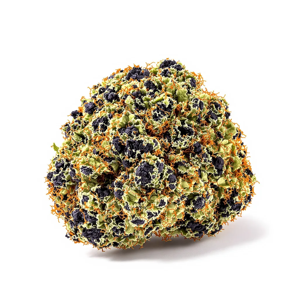 Great White Shark 78% indica / 22% sativa — fleur avec trichomes visibles
