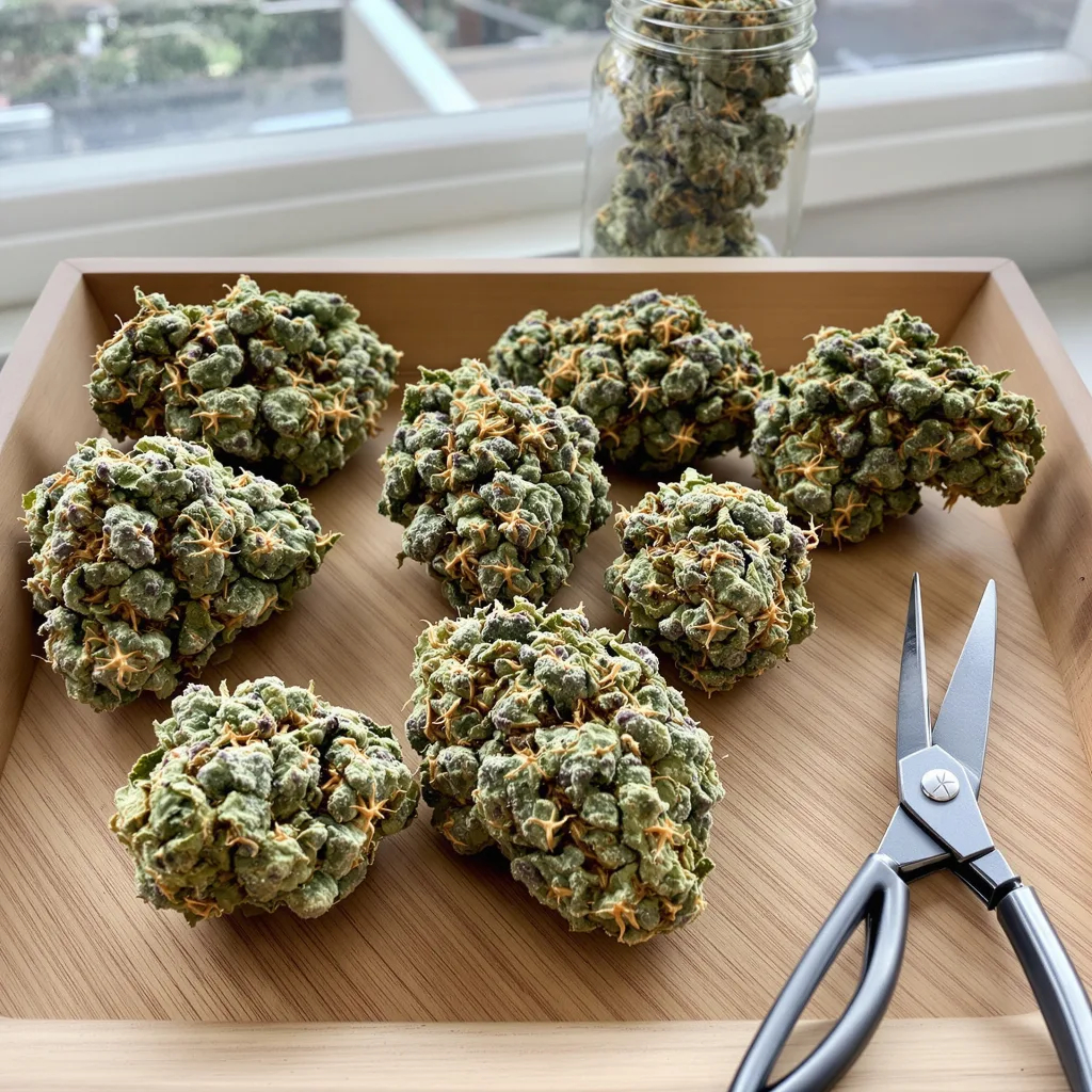 Green Candy 50% indica / 50% sativa — fleur avec trichomes visibles