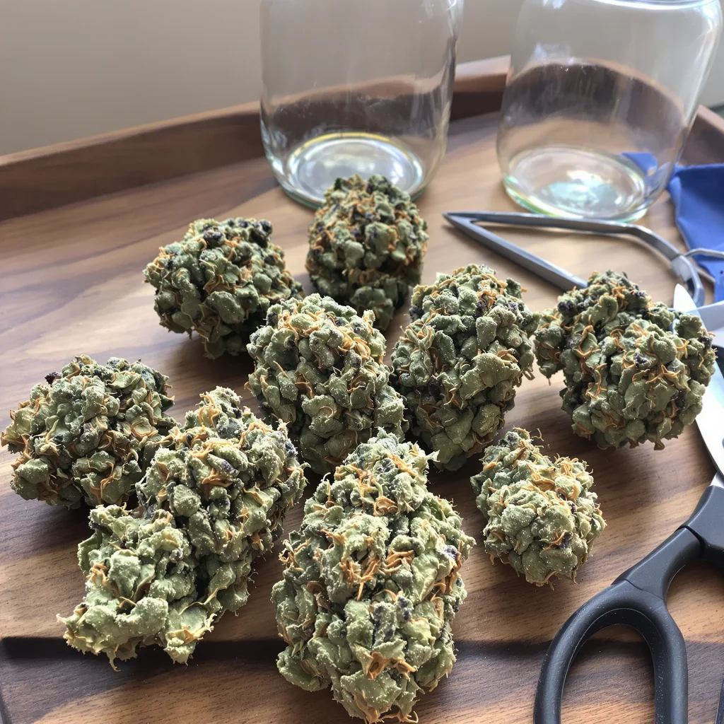 Green Cheese 56% indica / 44% sativa — fleur avec trichomes visibles