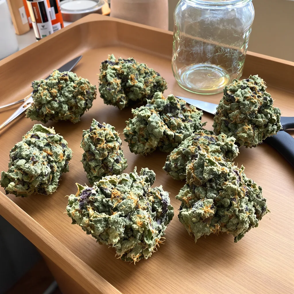 Green Crack 51% indica / 49% sativa — fleur avec trichomes visibles