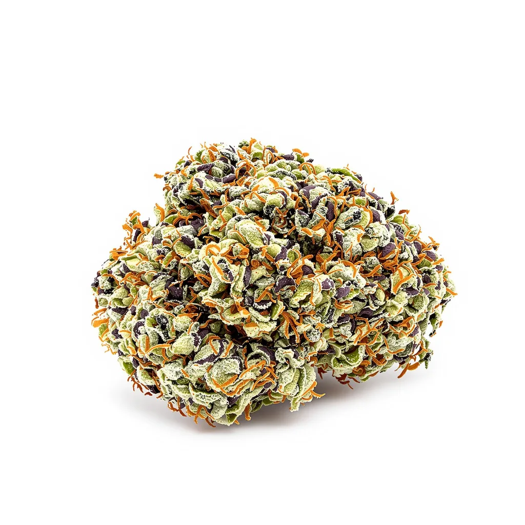 Green Crack 51% indica / 49% sativa — fleur avec trichomes visibles