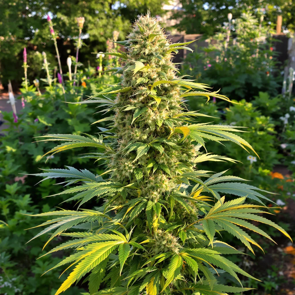 Green Door Kush 36% indica / 64% sativa — fleur avec trichomes visibles