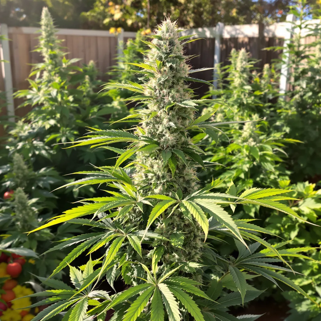 Green Goblin 48% indica / 52% sativa — fleur avec trichomes visibles