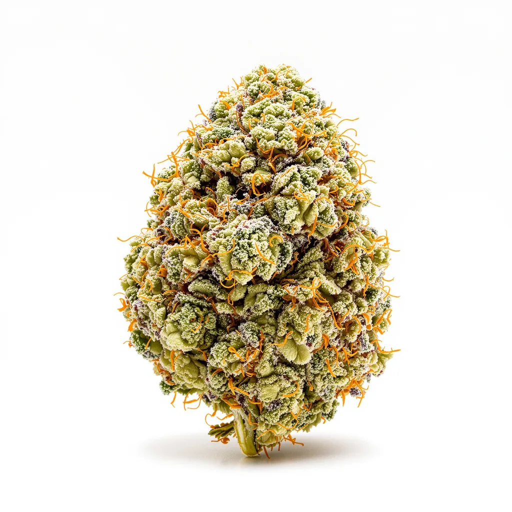 Green Goblin 48% indica / 52% sativa — fleur avec trichomes visibles