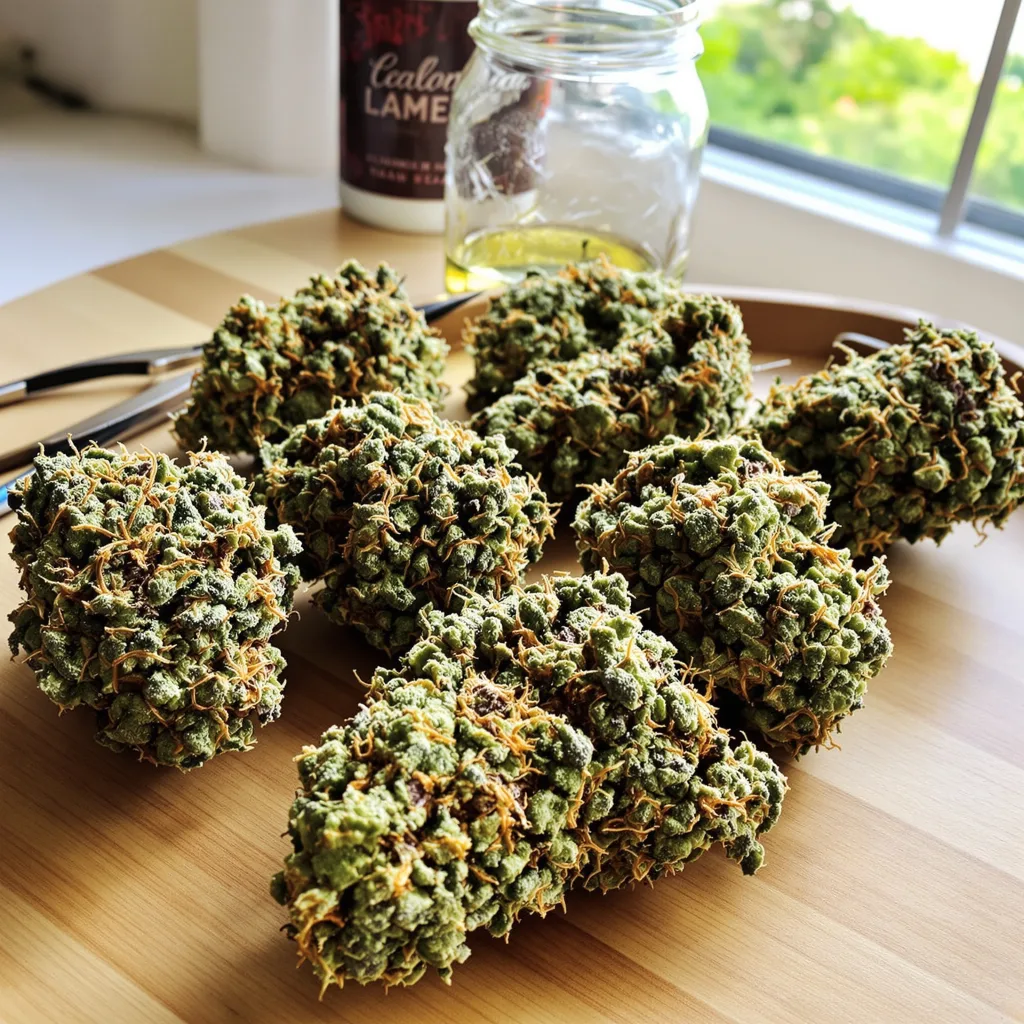 Green Line OG 63% indica / 37% sativa — fleur avec trichomes visibles