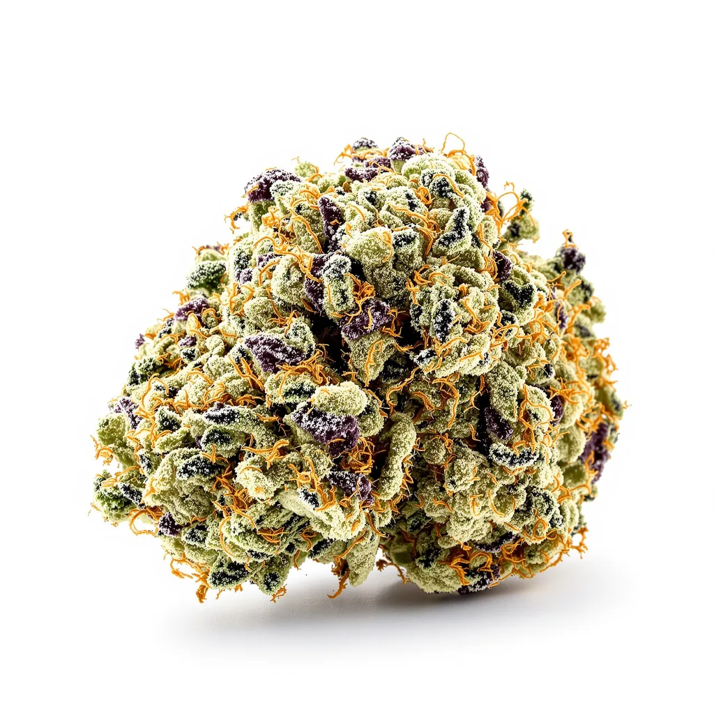 Green Line OG 63% indica / 37% sativa — fleur avec trichomes visibles