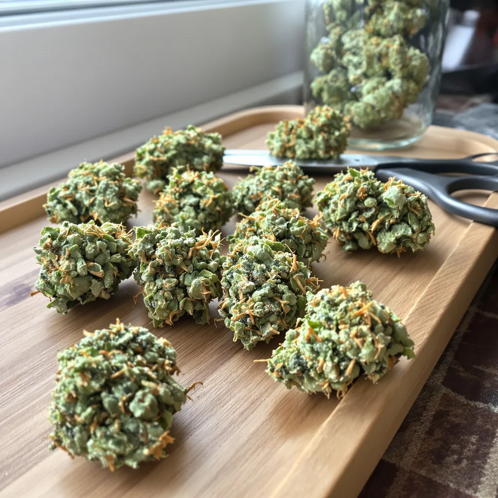 Grilled Cheese 22% indica / 78% sativa — fleur avec trichomes visibles