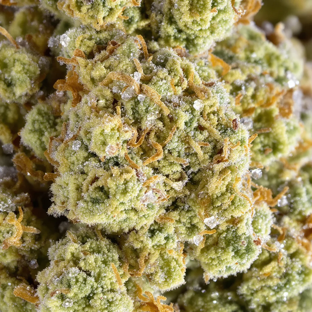 Gros plan de fleur de cannabis Harle-Tsu CBD montrant fleur claire à faible résine
