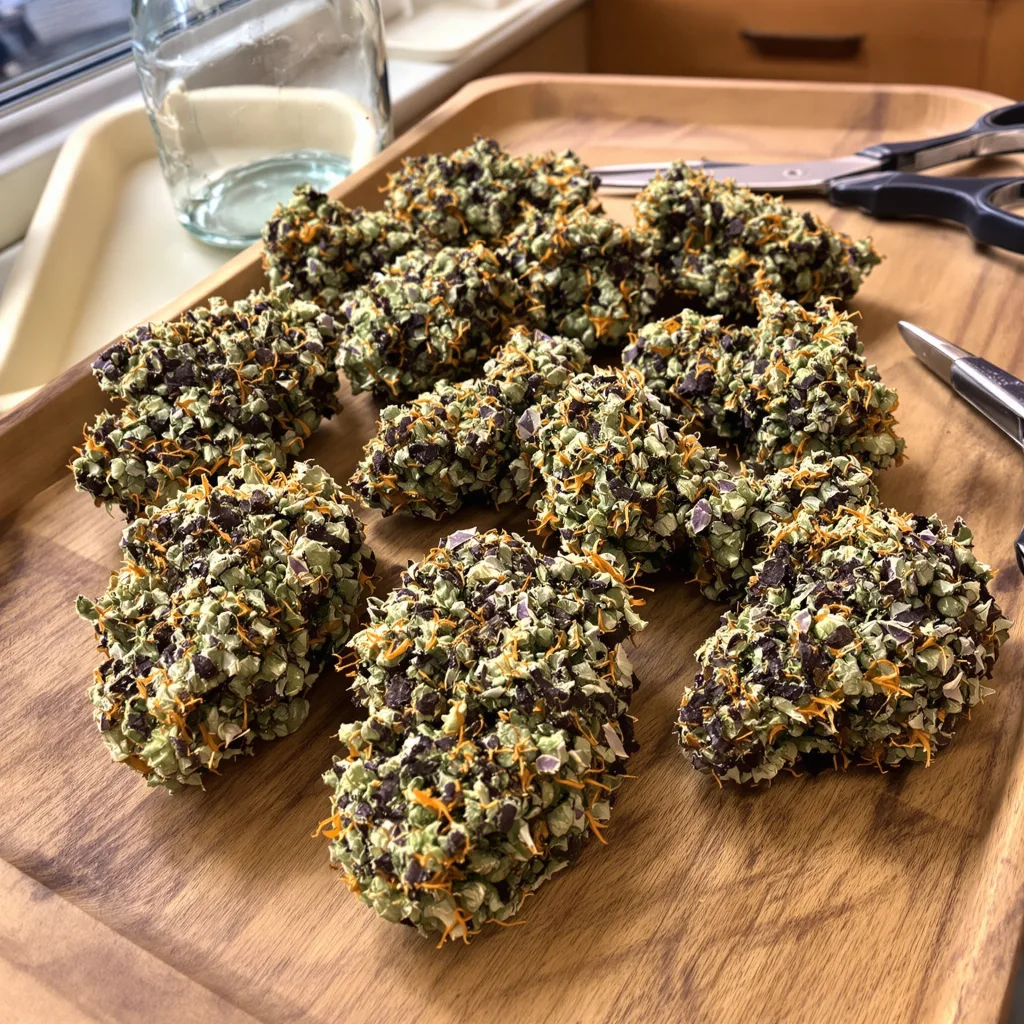 Harmonia 84% indica / 16% sativa — fleur avec trichomes visibles