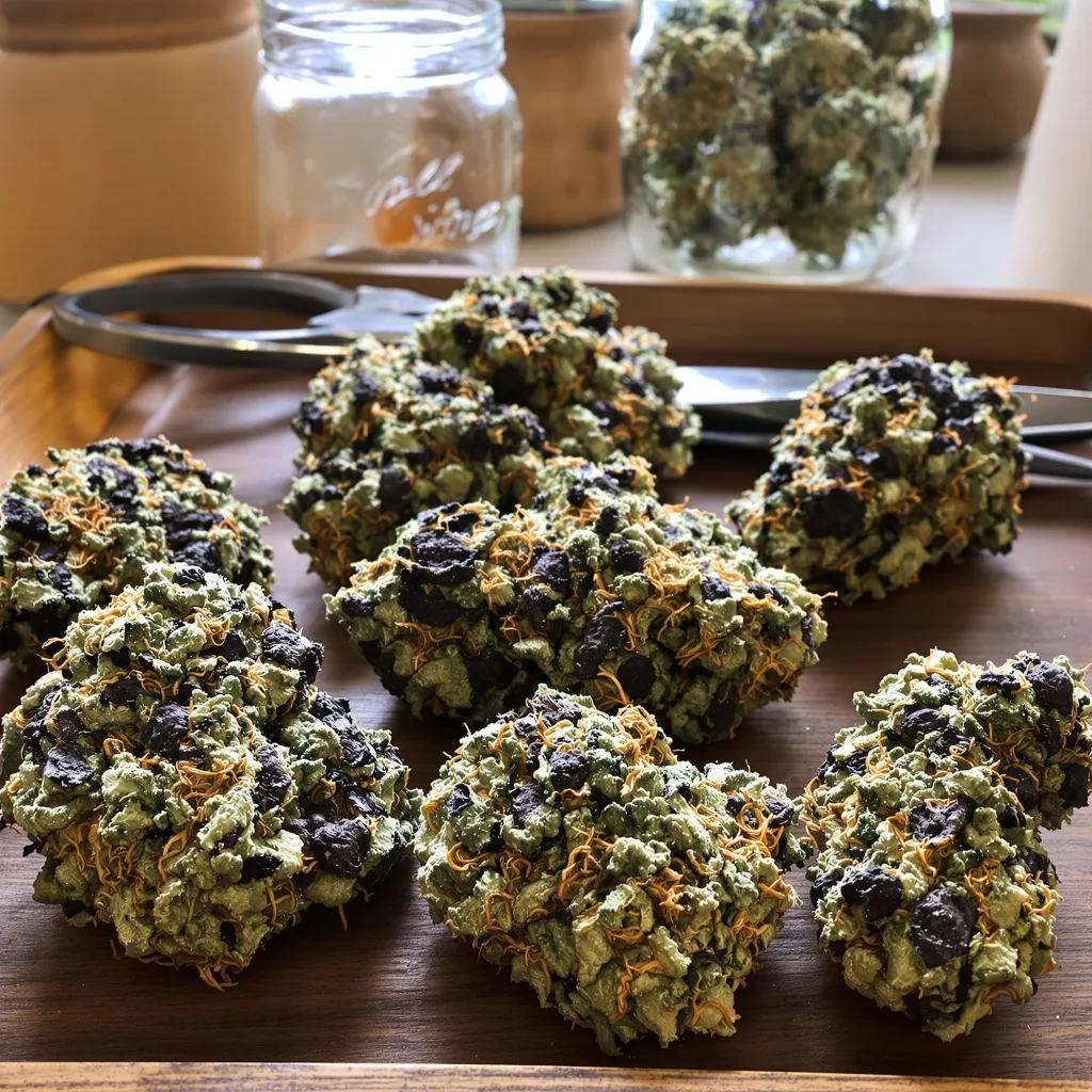 Hashbar OG 65% indica / 35% sativa — fleur avec trichomes visibles