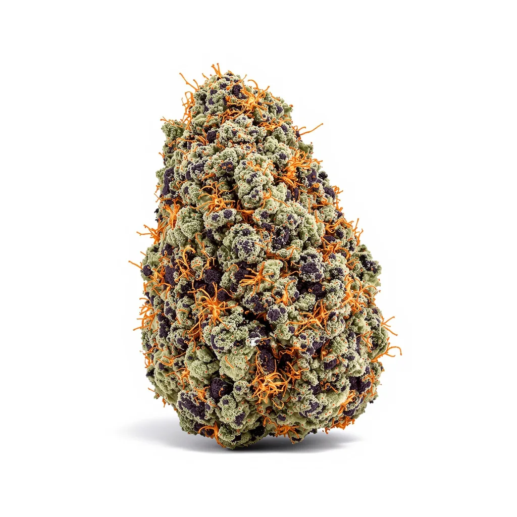 Hashberry 70% indica / 30% sativa — fleur avec trichomes visibles