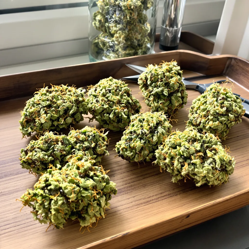 Hawaiian Haze 10% indica / 90% sativa — fleur avec trichomes visibles